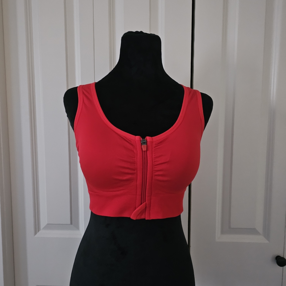 90 Degree By Reflex Red Zip-Front Sports Bra Top Zipper Front Workout SZ XL